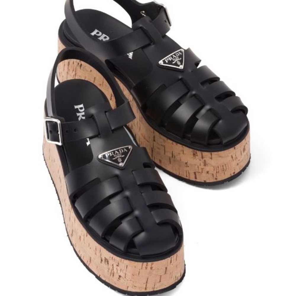 Prada cruise 2023 Rubber wedge black platform sandals